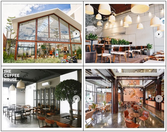 越南咖啡品牌THE CoFFEE HoUSE目前已有129家門市，空間呈現具設計感，提供經濟實惠、多樣化的飲料菜單、無線網路服務等