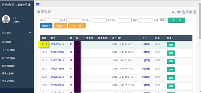 「後台管理統計」子系統