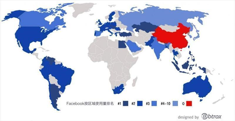 btrax.com繪製Facebook按區域使用量排名圖 
