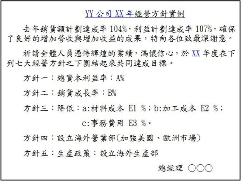 年度經營方針實例