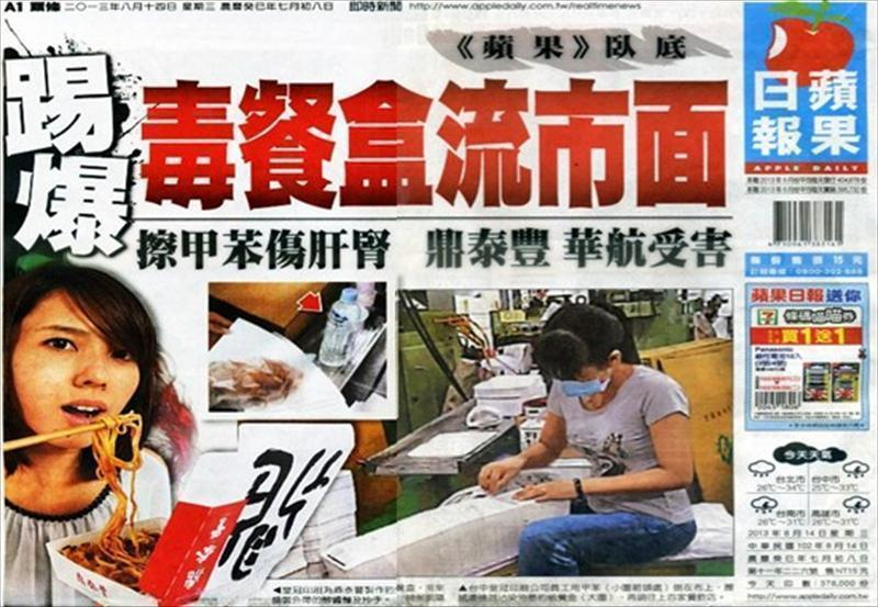 新聞所示，某知名餐盒廠商因製程中沾染油汙，業者卻使用有毒的甲苯物質處理。