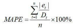 MAPE表示平均絕對百分比誤差（Mean Absolute Percent Error）