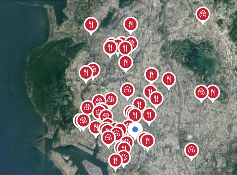 從米其林官網標示的餐廳地圖可見，高雄獲選的餐廳集中在鹽埕區、前金區、苓雅區、前鎮區、新興區等五區域，而這些區域恰巧是最靠近港灣的地點。