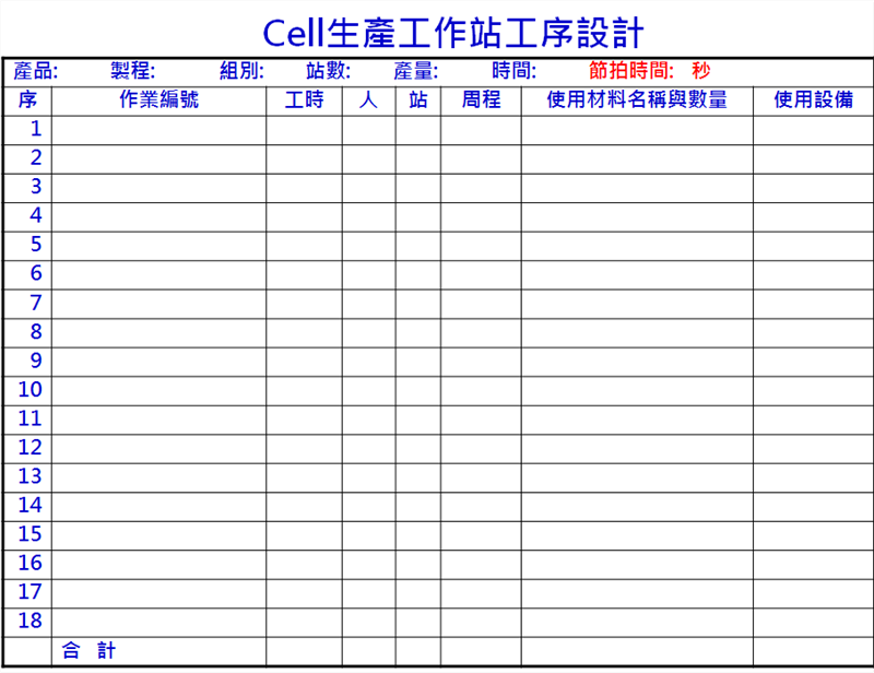 CELL生產工作站工序設計表