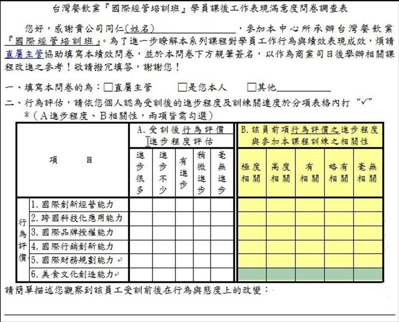 階層三、四課後工作滿意度調查表（範例）