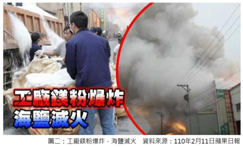 工廠鎂粉爆炸，海鹽滅火