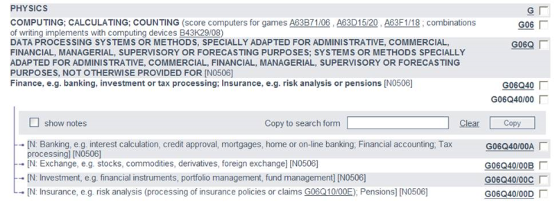 歐洲專利局對歐洲專利分類 G06Q40/00及其子分類定義